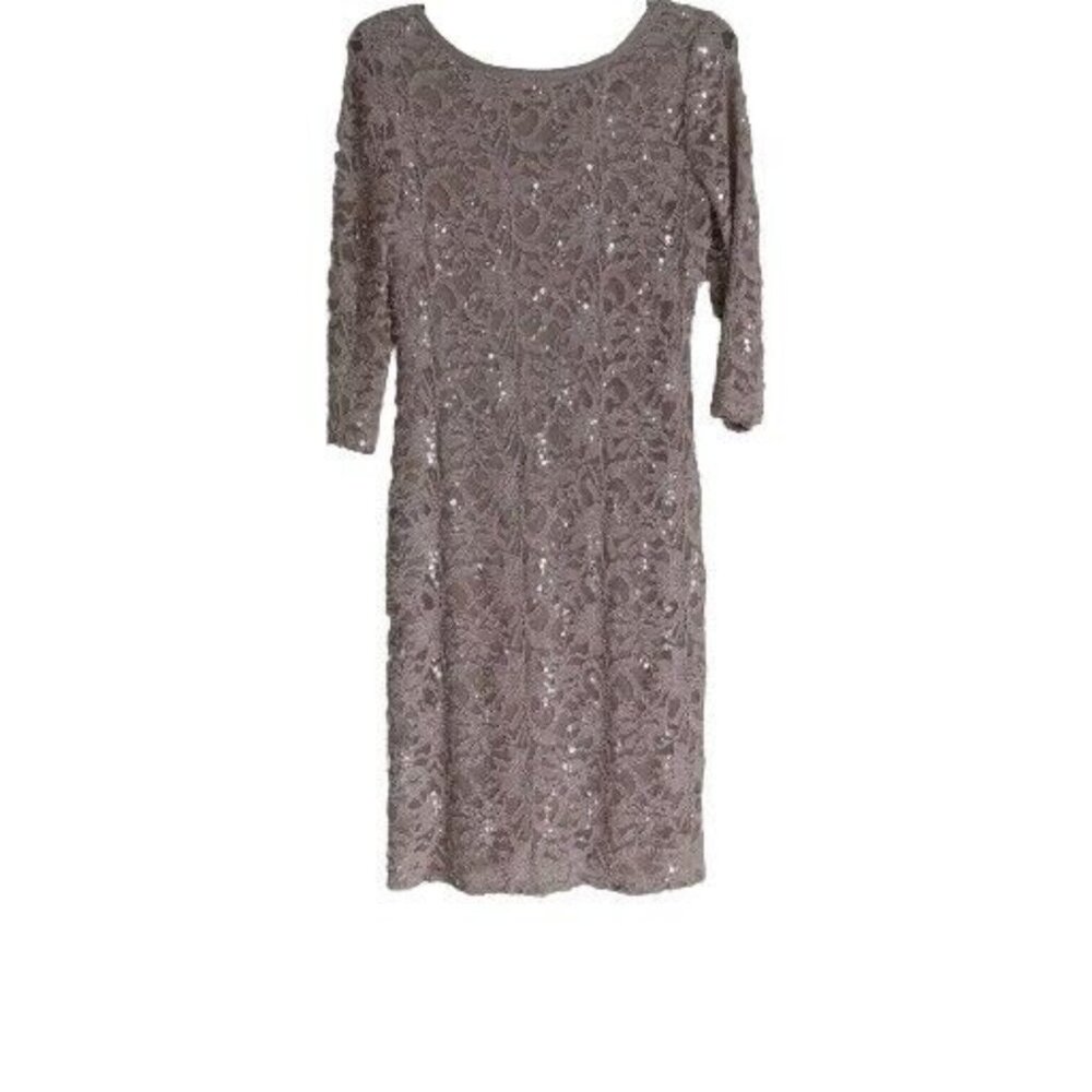 ONYX Nite Tan Evening Dress Sequin and Lace 3/4 Sleeve Women's Size 4